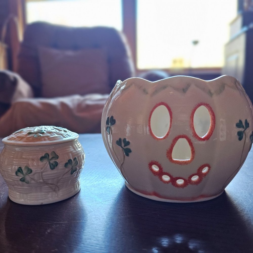 Belleek Pumpkin & Shamrock Basket
